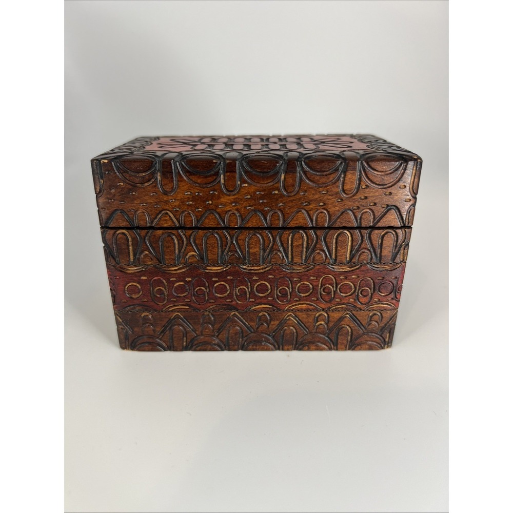 Vintage Hand Carved Wooden Playing Card Box Poland 4.5X2.5X3" One COPAG Deck